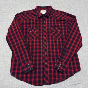 Mens Wrangler Pearl Snap Shirt Mens XL Red Plaid Long Sleeve Button up MV1424M